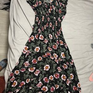 Floral Black and Pink Maxi Dress